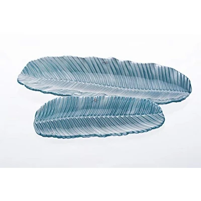 Abbildung von CRISTALICA Glasschale Tablette Blatt Teller Glas Blau 37 cm