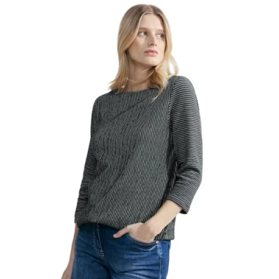 Abbildung von Cecil Streifen Struktur Langarmshirt, Damen, Größe: Medium, Grün