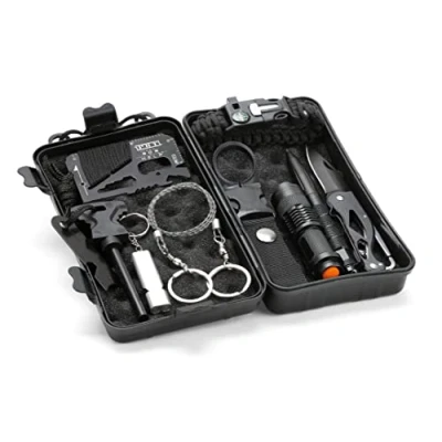 Abbildung von Blanko Survival Set in Schutzbox, 10 teiliges Outdoor Kit für Camping, Wandern, Trips oder Notfall