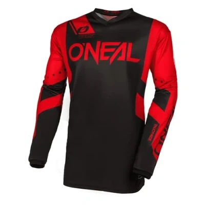 Abbildung von O&#039;NEAL Motocross Jersey Langarm MX Enduro Gepolsterter Ellbogenschutz, V Ausschnitt, atmungsaktiv Element Racewear V.24 Erwachsene Schwarz Rot Größe M