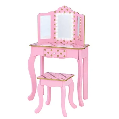 Abbildung von Fantasy Fields Kinder Schminktisch Mit Spiegel und Hocker Lichtern Rosa/Gold TD 11670LL