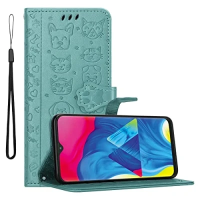 Abbildung von Cadorabo Hülle kompatibel mit Samsung Galaxy A10 / M10 Tier Design aus Kunst Leder Flip Klappbare Stoßfeste Magnetische [Standfunktion] [Kartenfächern] Cover für Tasche in Grün