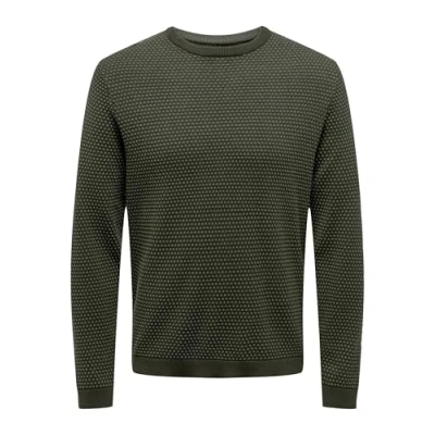 Abbildung von Only &amp; Sons Legerer FEIN Gepunkteter Longsleeve Strickpullover, Herren, Größe: Medium, Grün