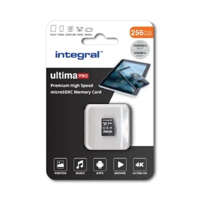 Abbildung von Integral 256GB Micro SD Karte 4K Video Premium High Speed Speicherkarte SDXC Bis zu 100MB/s Lesegeschwindigkeit und 50MB/s Schreibgeschwindigkeit V30 C10 U3 UHS I A1