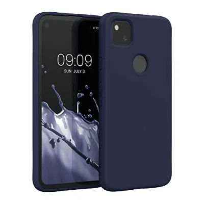 Abbildung von kwmobile Hülle kompatibel mit Google Pixel 4a gummierte TPU Silikon Handyhülle Schutzhülle für kabelloses Laden Case in Dunkelblau