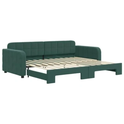 Abbildung von vidaXL Tagesbett, Ausziehbar Schlafsofa mit Lattenrost, Bettsofa Gästebett für Schlafzimmer Wohnzimmer, Sofa Bett Ausziehbett, Dunkelgrün 90x200 cm Samt