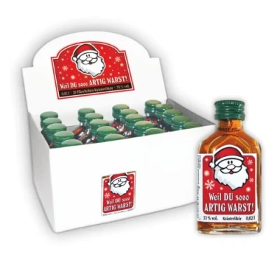 Abbildung von 20er Box Kräuterlikör Display Weil du so artig warst zu Weihnachten 20 St kleine Schnäpse Spirituosen 2 cl 33% vol. alk. Geschenke für Männer