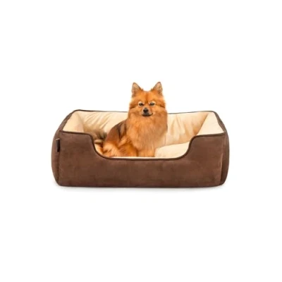 Abbildung von lionto Tierkissen 2 in 1 Hundebett Wildlederoptik, mit Wendekissen, braun/beige, 80 cm x 60