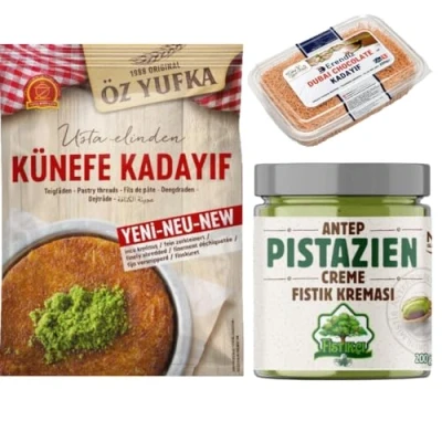 Abbildung von Pufai Erendiz Geröstet Kadayıf, OZYUFKA Frisch Teigfäden Kataifi Shredded Fillo Teig Gebäck Kadaifi Fäden Taze Kadayif für Dubai Schokolade 250 gr mit Pistazien Creme 200 Gramm