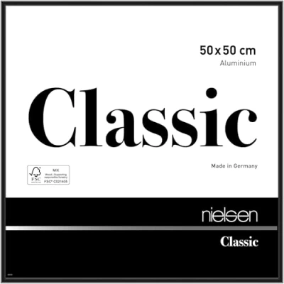 Abbildung von nielsen Bilderrahmen, 50 x cm, Aluminium, Schwarz glanz, Posterrahmen zum Aufhängen im Hoch &amp; Querformat, Echtglas, Classic