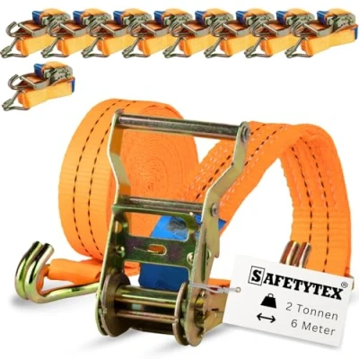 Abbildung von 2000kg 6m x 35mm Spanngurt mit Ratsche 2teilig zweiteilig 2t 2000 daN Haken Zurrgurt orange Ratschengurt Ladungssicherung (10 Stück)