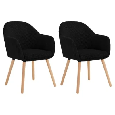 Abbildung von WOLTU Esszimmerstühle 2er Set, Stuhl Esszimmer Esstisch, Küchenstuhl Armlehnstuhl Polsterstuhl, Sessel Wohnzimmer Modern, mit Armlehnen, aus Cord, Massivholzbeine, Schwarz, EZS26sz 2