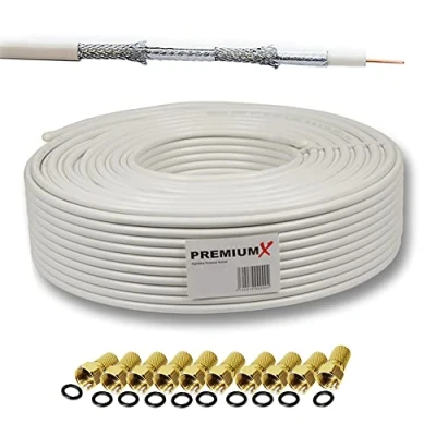 Abbildung von PremiumX 30m BASIC Koaxialkabel 135dB 4 fach SAT Koax Kabel 10x F Stecker