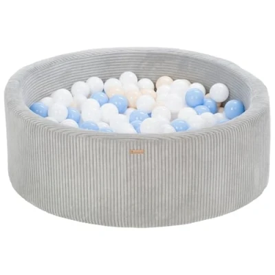 Abbildung von Bällebad Bällepool Bällebecken Spielbecken Kordsamt Bezug 300 Bälle rund ⌀90 cm (Farbe des Pools/der Bälle: grau/weiß, hellblau, cappuccinofarben)