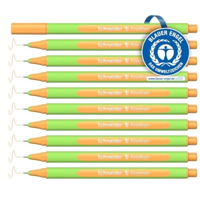 Abbildung von Schneider Line Up Fineliner (Strichstärke 0,4 mm, aus biobasiertem Kunststoff, ausgezeichnet mit Der blaue Engel) 10 Stück, neon orange