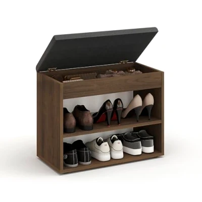 Abbildung von KOMTO Schuhschrank Schuhbank mit Sitzfläche Schuhregal Bank Sitzbank Flur Sofia Nussbaum 60 x 48 32 cm