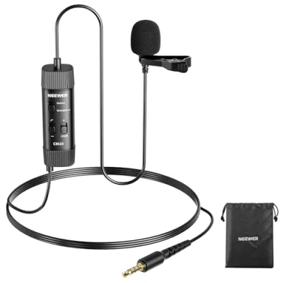 Abbildung von NEEWER 3,5mm TRRS Lavaliermikrofon, Plug &amp; Play, Mini Kugelcharakteristik Kondensatormikrofon für Kamera Handy PC, Absenkung Niederfrequenz, Verstärkungsregelung, Überwachungs Kopfhöreranschluss, CM10