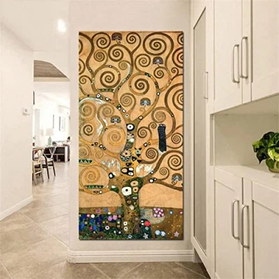 Abbildung von Diamond Painting Set DIY Vollbohrer 5D Diamant Bilder, Malen nach Zahlen Diamant, Kit Stickerei Mosaik Gemälde Kreuzstich Home Wand Decor Baum des Lebens Klimt Round 30x60cm