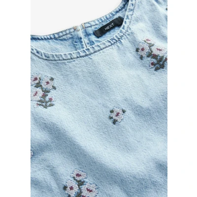 Abbildung von Next Short Sleeve Regular FIT Jeanskleid, Damen, Größe: 40/42xR, Bleach floral embroidered