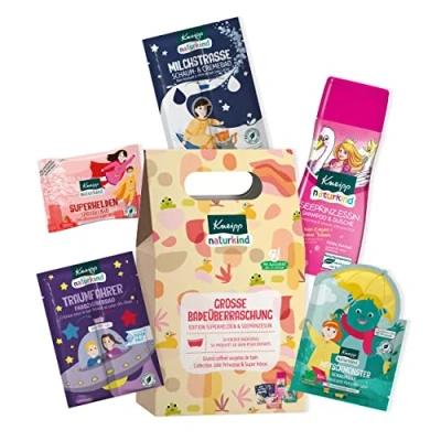 Abbildung von Kneipp Naturkind Große Badeüberraschung Edition Superhelden &amp; Seeprinzessin Geschenkset für Kinder mit 5 Produkten 2x Farbzauberbad, Sprudelbad, Schaumbad, Shampoo Dusche