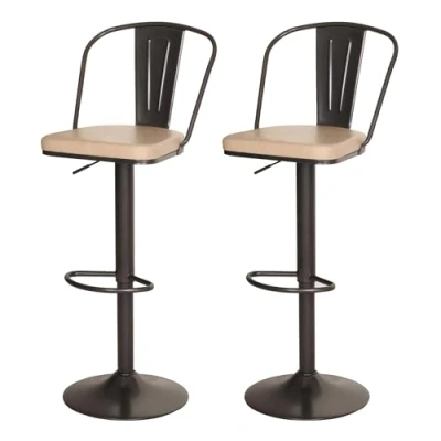 Abbildung von 2er Set Barhocker HWC H10a, Tresenhocker Barstuhl, höhenverstellbar drehbar Industrial Kunstleder Metall Vintage beige