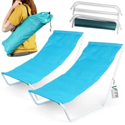 Abbildung von Vilde Gartenliege Sonnenliege Klappbar Sonnenliegen Klappbare Garten Liege Gartenliegen Leicht Strandliege Liegestuhl Balkon Balkonliege Strandstuhl tragbar Set 2 Stück blau