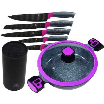 Abbildung von KING Servierpfanne &quot;Click Grip&quot;, Aluminiumguss, (Set, 7 tlg.), ink. 6 teiligem Messerblock, Induktion