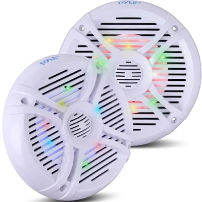 Abbildung von Pyle 6.5&#039;&#039; Waterproof Audio Marine Grade Dual Speakers with Built in Programmable Multi Color LED Lights, 250 Watt, White