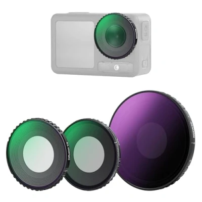 Abbildung von NEEWER ND Filter Set kompatibel mit DJI Osmo Action 5 Pro/4, variabler Graufilter ND8 32 (3 Stops) + CPL Polfilter Black Diffusion 1/4 Schraubfilter, optisches HD Glas, Actionkamera Zubehör, FL 52