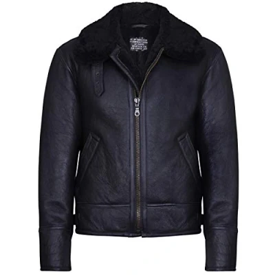Abbildung von Infinity Leather Herren Schwarz B3 Shearling Schaffell WW 2 Bomber Leder Jacke XS