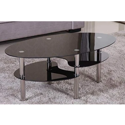 Abbildung von HOOZ Couchtisch 98x55cm mit Ablage in Schwarz Glas (Wohnzimmertisch, perfekt als Beistelltisch), Tischplatte