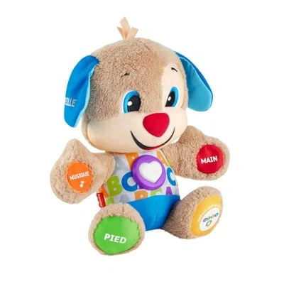 Abbildung von Fisher Price Lernspaß Hündchen mit drei Stufen sprechendes Kuscheltier Musik als Kinderspielzeug und Baby Spielzeug Interaktiver Teddybär, Version: Französisch, FPM44