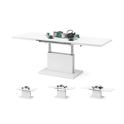 Abbildung von All4All Couchtisch Asti Kaffeetisch Wohnzimmertisch Höhenverstellbar mit Einlegeplatten Ausziehbar Sofatisch 120x70cm 05 Weiß