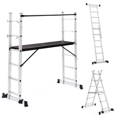 Abbildung von IDMarket Gerüst aus Aluminium, Multifunktionsleiter mit modularer Plattform auf Rädern, Höhe 165 cm