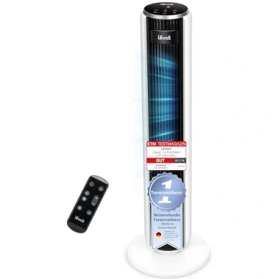 Abbildung von Levoit Turmventilator mit Fortschrittlichem Schlafmodus, Ventilator leise 12Std Timer 4 Modi 5 Geschwindigkeiten Automatikbetrieb Sensor, 90 Oszillation Tower Fan Fernbedienung, Weiß
