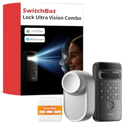 Abbildung von SwitchBot WLAN Smart Lock Ultra mit Keypad Vision, 3D Gesichts /Fingerabdruckerkennung, Elektronisches Türschloss Aufladbarem Akku, Öffnen per Gesicht, Fingerprint, Code, Alexa, unterstützt Matter