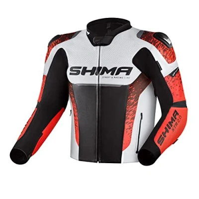 Abbildung von SHIMA STR 2.0 Motorrad Jacke Herren mit Protektoren Rückenprotektor Leder Motorradjacke Schutzjacken Motorradkombi Lederjacke Protektorenjacke Lederkombi (Jacke, Rot Fluo, 46)