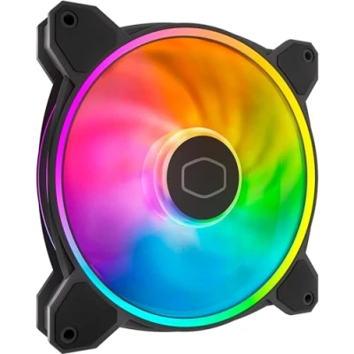 Abbildung von Cooler Master MasterFan MF140 Halo2 ARGB 140mm Gehäuselüfter, adressierbare Dual Ring RGB Beleuchtung, Rifle Lager, vergrößerte Luftausgleichsblätter mit Stausensorschutz und verbesserter Treiber IC