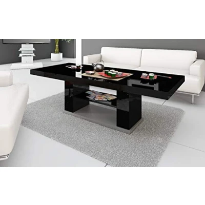 Abbildung von HU Design Couchtisch Tisch HN 777 Hochglanz höhenverstellbar ausziehbar Esstisch (Schwarz Hochglanz)