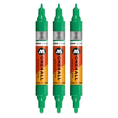 Abbildung von Molotow One4All Acrylic Twin Marker (Strichstärke 1.5 mm und 4 mm, hochdeckend permanent) 3 Stück Farbe 235 türkis