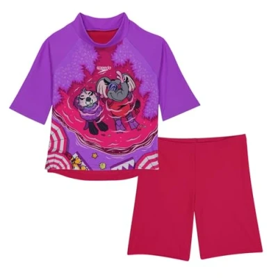 Abbildung von Speedo Mädchen Learn to Swim Sun Protection Hemd und Shorts, Rosa/Giallo, 3 Jahre