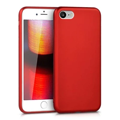 Abbildung von kwmobile Case kompatibel mit Apple iPhone SE (2022) / (2020) 8 7 Hülle Schutzhülle aus Silikon metallisch schimmernd Handyhülle Metallic Dunkelrot
