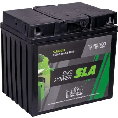 Abbildung von intAct AGM MOTORRADBATTERIE Batterie für Roller, Motorrad, Quad, Rasentraktor. Wartungsfreier &amp; auslaufsicherer Akku SLA53034, C60 N30 A, 53034, 12V Batterie, 30 AH (c20), 300 A (EN) Maße: 178x124x166mm