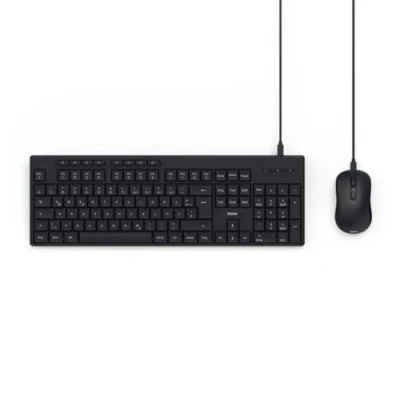 Abbildung von Hama Tastatur Maus Set CKM 200 (USB Tastatur, USB Maus, ergonomisches Tippgefühl, leise Tasten, Kabel abnehmbar, deutsches QWERTZ Layout, mit dpi Schalter, Multimedia Tasten) schwarz