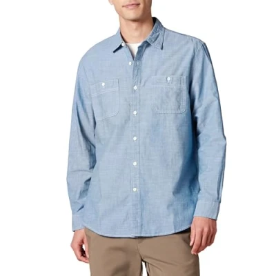 Abbildung von Amazon Essentials Herren Langärmeliges Chambrayhemd, Normale Passform, Blau, XXL
