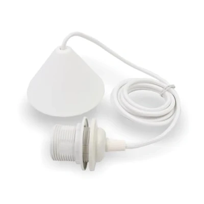 Abbildung von Licht Zubehoer.de Schnurpendel, Hängefassung, Pendelleuchte mit Textilkabel, Baldachin und E27 Fassung &amp; Schraubring für Lampenschirme Schwarz oder Weiss 2000mm (Weiss), 90 2000 XX