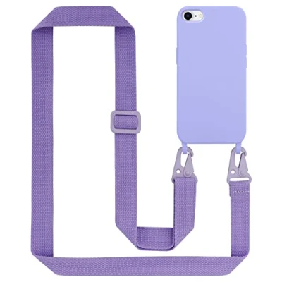 Abbildung von Cadorabo Handykette kompatibel mit Apple iPhone 7 7S 8 SE 2020 Schutzhülle TPU Liquid Silikon Case Necklace verstellbarem Band Kordel Etui Hülle für in Lila
