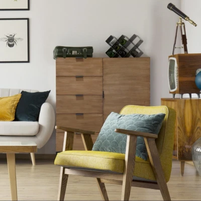 Abbildung von Panara Hohes Sideboard mit 5 Schubladen und einer Flügeltür Helle Eiche Menzzo
