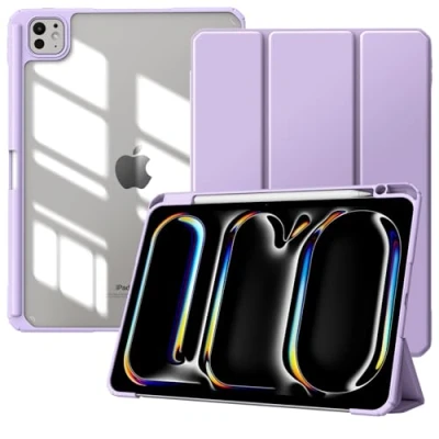 Abbildung von TiMOVO Hülle für iPad Pro 11 Zoll M4 2024 Schutzhülle mit Stifthalter, Schlank Ständer Klarer Transparent Rückseite Zoll, Auto Schlaf/Aufwach, Taro Violett