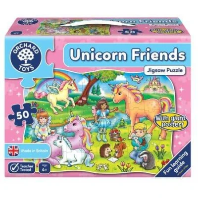 Abbildung von Orchard Toys Unicorn Friends Jigsaw, 50 Piece Shaped Puzzle, Includes Poster and Learning Guide, for Ages 4+, Perfect Kids who love Unicorns